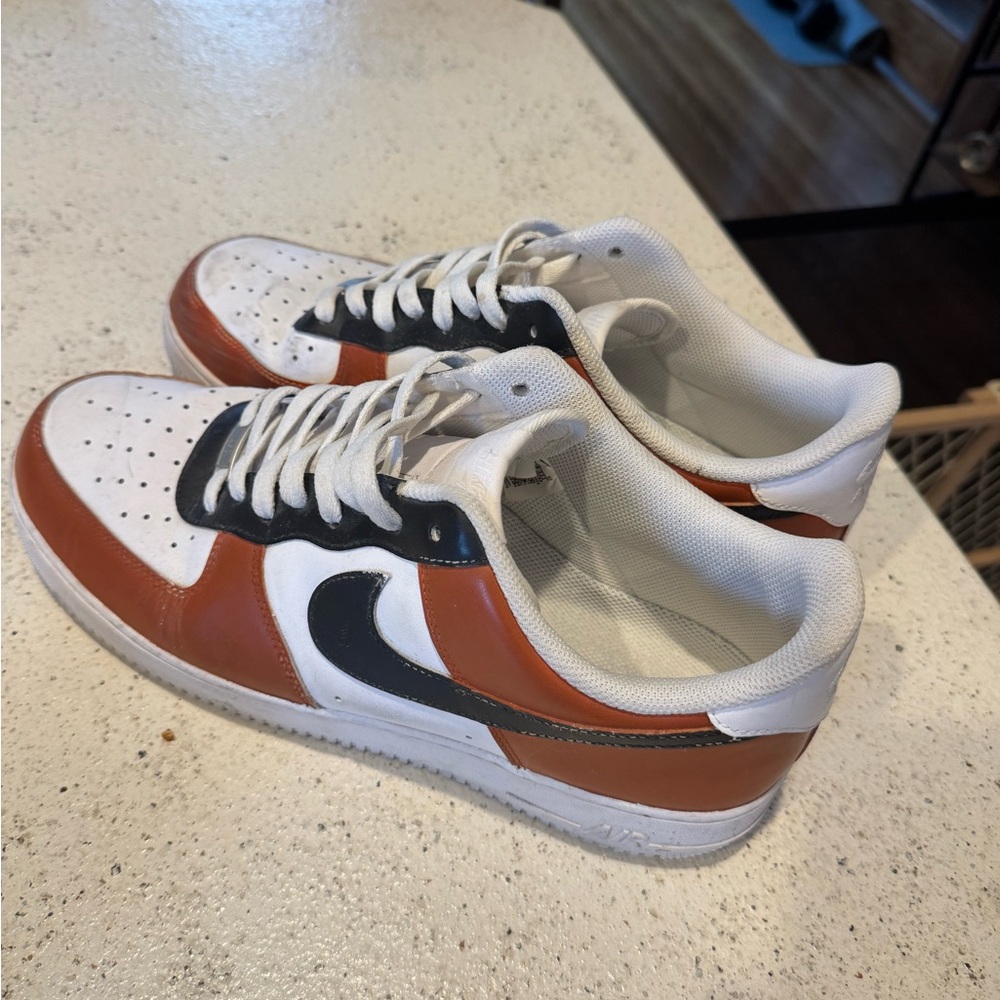 Nike Men's White and Texas Orange Air Force sneakers